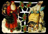 7153 Two Santas with Mistle Toe  Die Cut Scrap Pictures Glanzbilder Poesie Album Bilder - German Specialty Imports llc