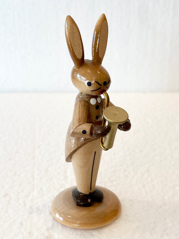 Hand Made Ore Mountain Easter Bunny with Saxophone - German Specialty Imports llc