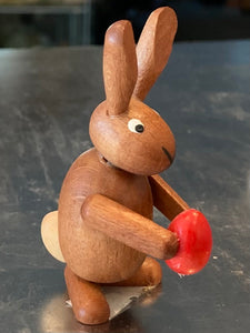 Ore Mountain Hand Made Easter Bunny Holding Egg Red 2.5" - German Specialty Imports llc