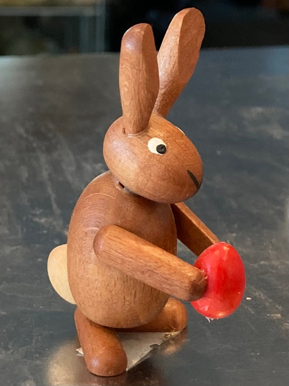 Ore Mountain Hand Made Easter Bunny Holding Egg Red 2.5