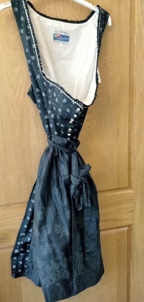 D711066 Turi Landhaus Dirndl,  Blue/ White w. Buttons  Size 54, Skirt length 28 