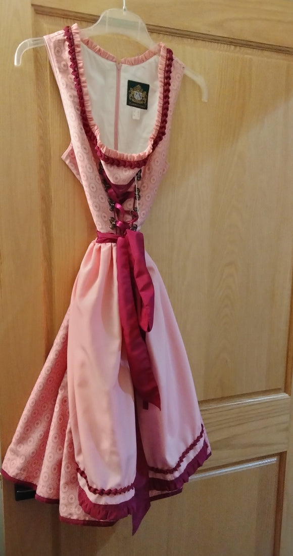 pink german dress Traditional German Oktoberfest 3 Piece Black Dirndl Dress Set with Pink Apron and Traditional White Crop Top Blouse