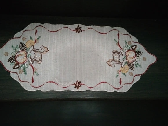 Embroidered  Christmas  Linen Rocking Horse Table Runner - German Specialty Imports llc