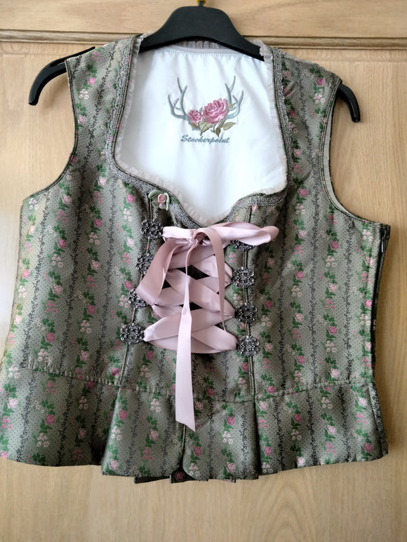 Elegant Stockerpoint Mieder Top Olive green with powder pink flowers - German Specialty Imports llc