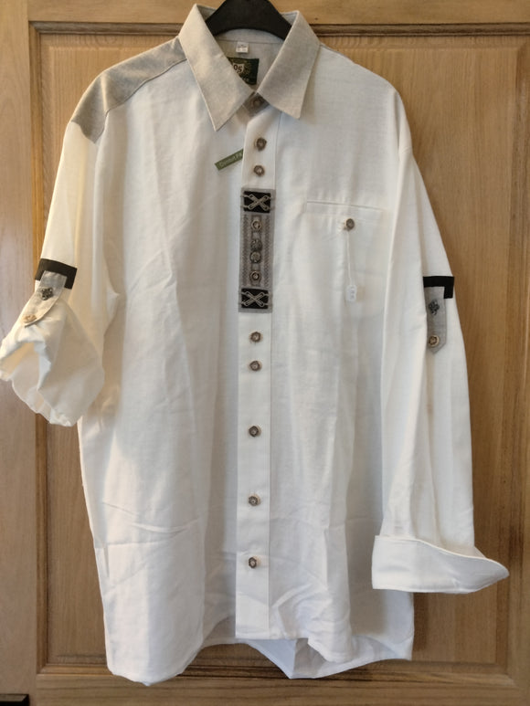42114 OS White Men Trachten Shirt with Embroidery and Pewter decore - German Specialty Imports llc
