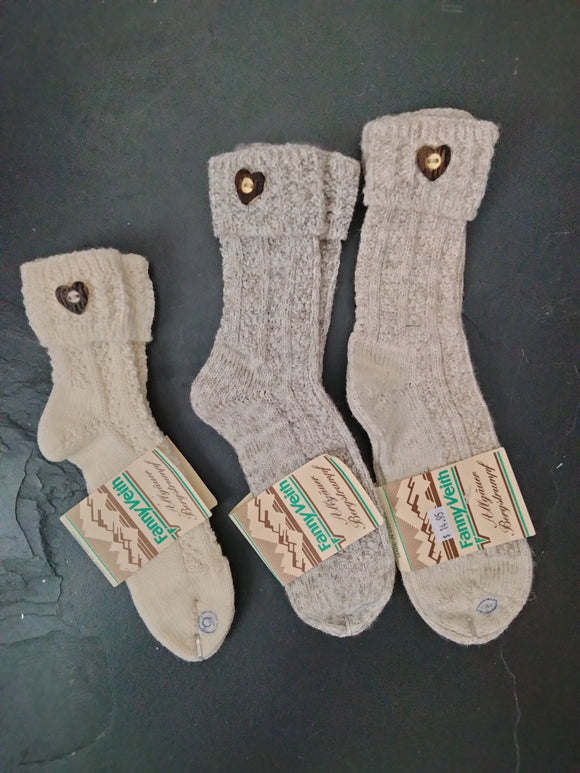 526 Children's  Fanny Veith Trachten Socks with Bone Heart Button Decoration - German Specialty Imports llc