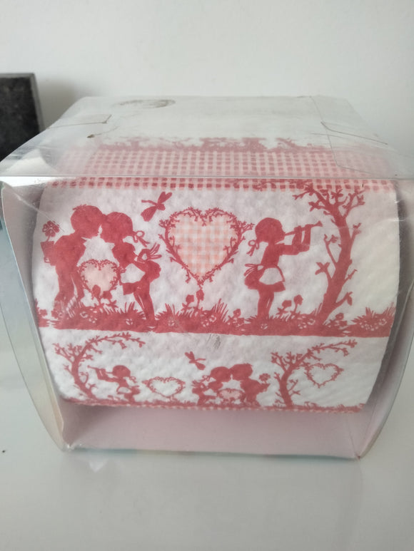 TP 0021 Red /White Nostalgic Love Scene Toilet Paper Roll by Paper +Design - German Specialty Imports llc