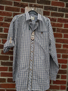 Small brown  Checkered Men Trachten Shirt with nice Embroidery - German Specialty Imports llc