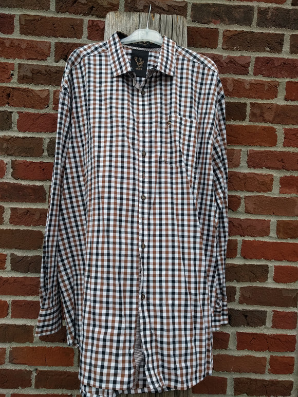 Light and Dark Brown and  White  Checkered Men Trachten Shirt - German Specialty Imports llc