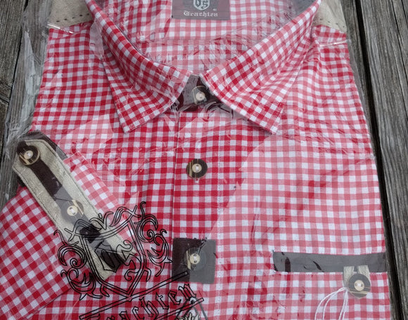 Red Checkered Men Trachten Shirt with Details - German Specialty Imports llc
