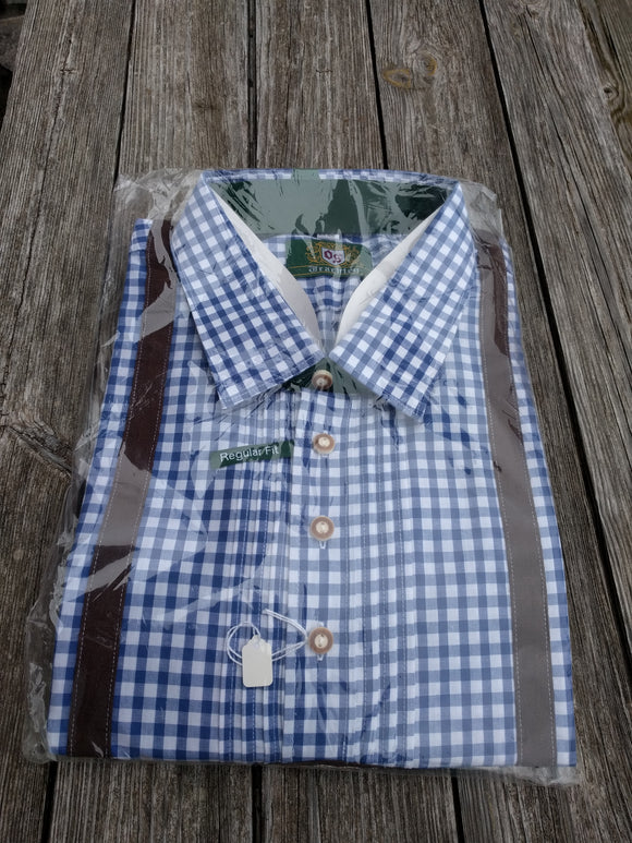 Blue/White  Checkered Trachten Shirt with Suspenders - German Specialty Imports llc