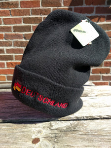 Deutschland Knitted Fold Up  Beanie Hat with Embroidered German flag - German Specialty Imports llc