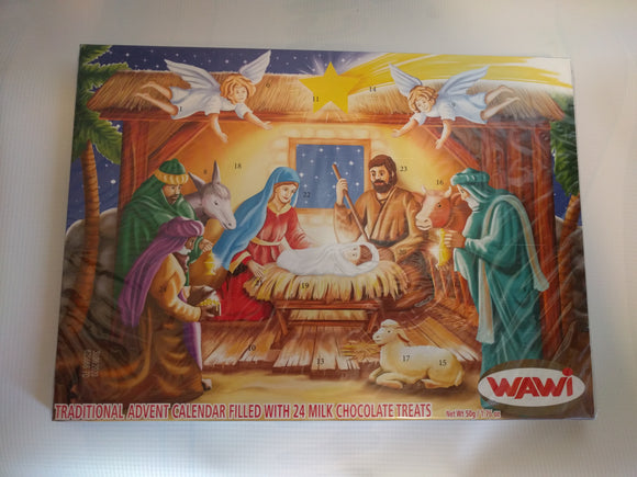 WAWI Chocolate filled Advent Calendar with Stable Nativity Design - German Specialty Imports llc