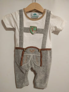 60713 Baby Lederhosen Onesie Grey with short sleeves - German Specialty Imports llc