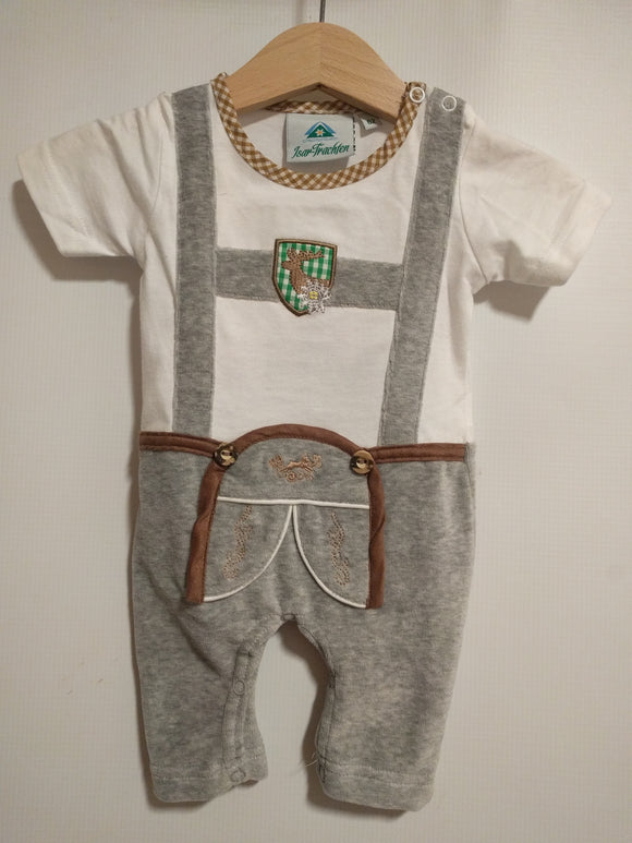 60713 Baby Lederhosen Onesie Grey with short sleeves - German Specialty Imports llc