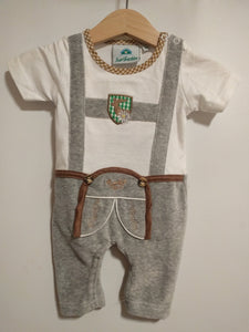 60714 Baby Lederhosen Onesie Grey with long sleeves - German Specialty Imports llc