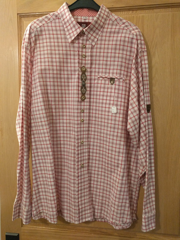 Red white checkered  Men Shirt with Embroidery - German Specialty Imports llc