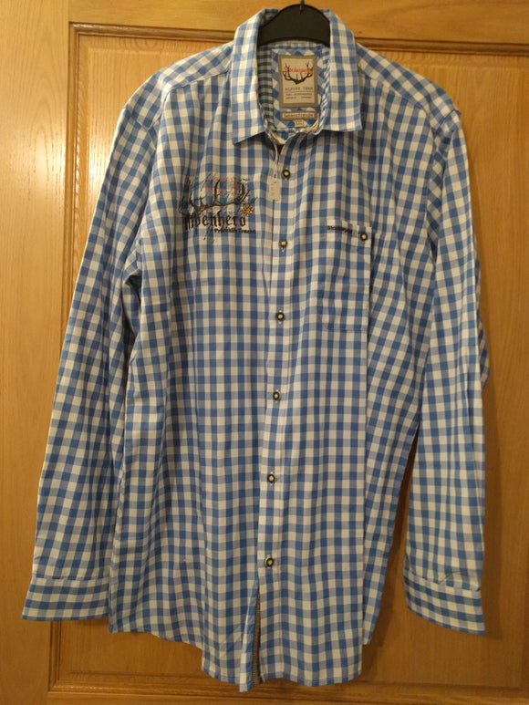 Blue White checkered Stockerpoint Men Trachten Shirt with Alpenhero Premium Tracht Embroidery - German Specialty Imports llc