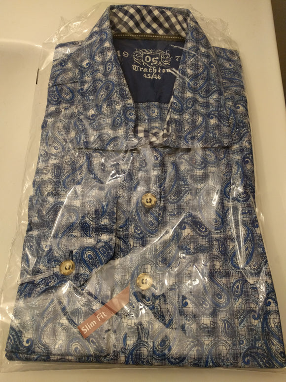 Blue and white Pasley Men Trachten Shirt - German Specialty Imports llc