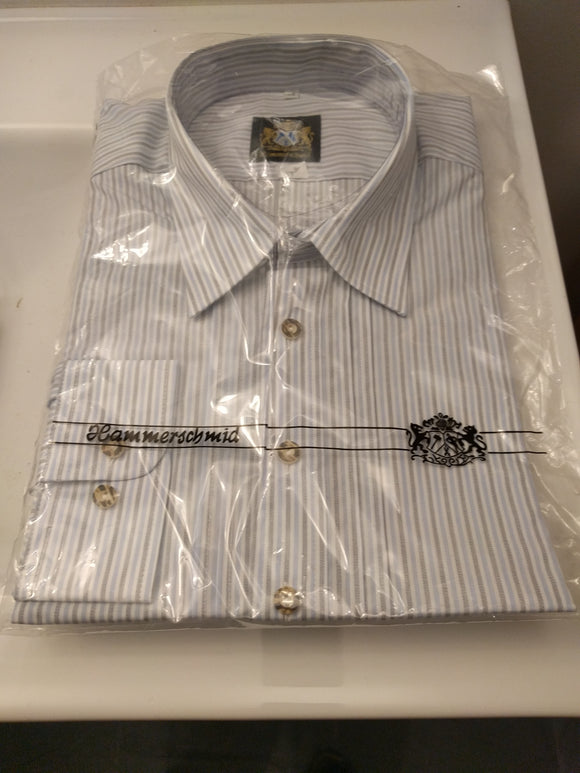 Small striped grey blue and white Men Trachten Shirt - German Specialty Imports llc