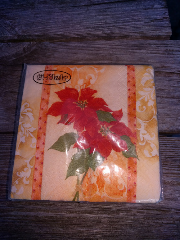 Red Poinsettias Small  Christmas Napkins - German Specialty Imports llc