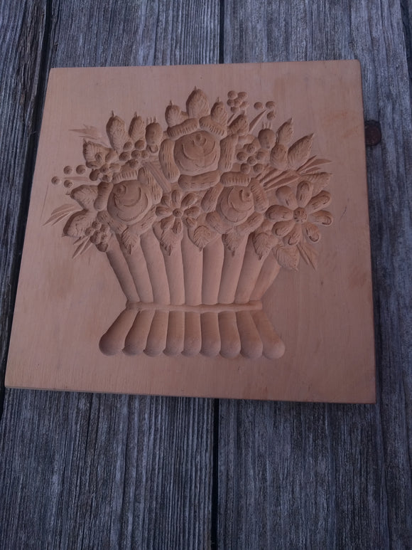 Wooden  Springerle Cookie Form Mold  Flower Basket - German Specialty Imports llc