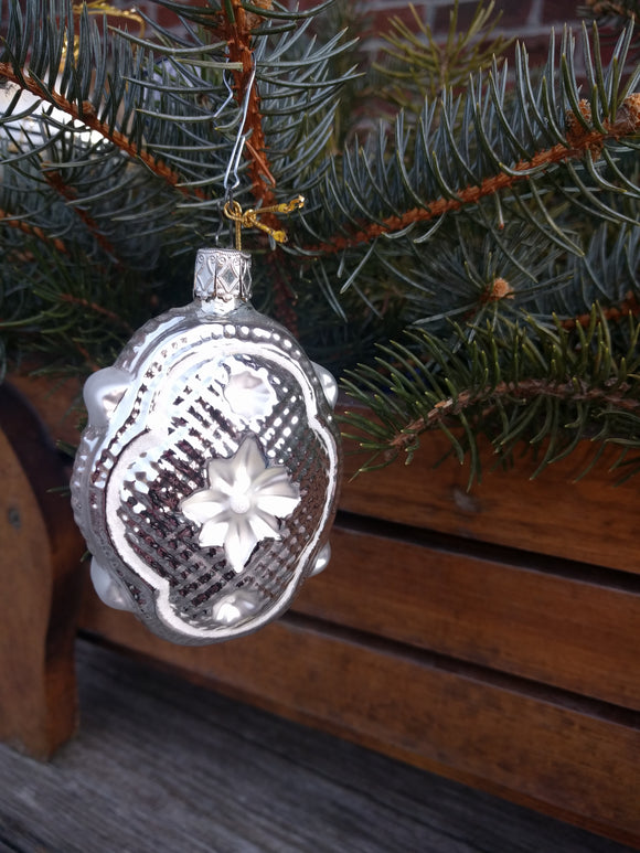 Inge Glas Christmas Ornament Silver Traditional Design - German Specialty Imports llc
