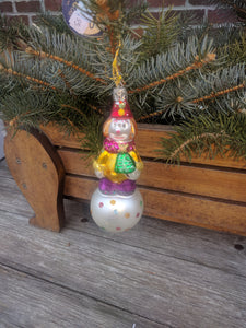 Inge Glas Mouth Blown and Hand Painted  Glass Ornament  Clown on Ball - German Specialty Imports llc
