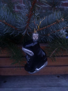 Inge Glas Mouth Blown and Hand Painted  Glass Ornament  Ice Scating Shoe Black - German Specialty Imports llc