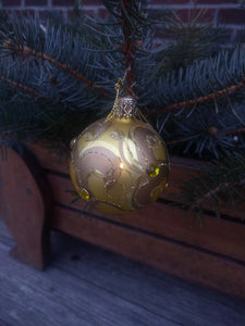 Inge Glas Mouth Blown and Hand Painted  Glass Ornament  Sparkling Golden Ball Small - German Specialty Imports llc