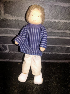 Waldorf Bendy Doll Biegepuppe Boy with Blue /Grey Striped Shirt - German Specialty Imports llc