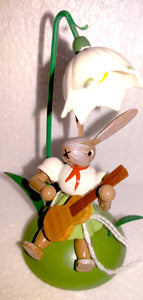 Blank Hand Made Easter Bunny Guitar Player under White Bell Flower as Place Card Holder - German Specialty Imports llc