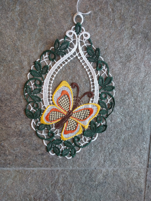 Plauener Lace Window Picture Ornamental Butterfly - German Specialty Imports llc