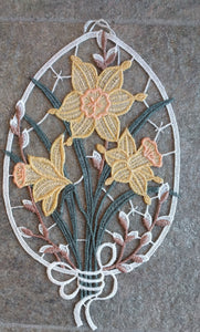 Plauener Lace Window Picture Osterglocken Daffodils - German Specialty Imports llc