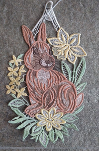 Easter/Spring  Plauener Lace Window Picture Bunny  with Daffodils - German Specialty Imports llc