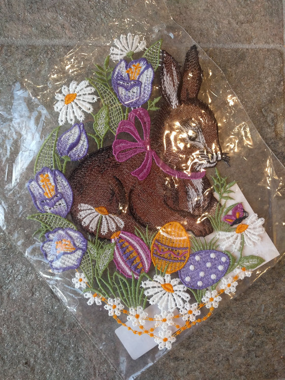 Easter Plauener Lace Window Picture Bunny with Eggs Butterfly and Crocosses - German Specialty Imports llc