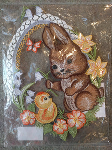 Easter Plauener Lace Window Picture Bunny with Chicken - German Specialty Imports llc