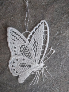 Plauener Lace Window Picture White Delicate Butterfly - German Specialty Imports llc
