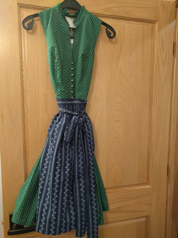 Hammerschmid Maschsee  Dirndl Dress Green with blue apron - German Specialty Imports llc