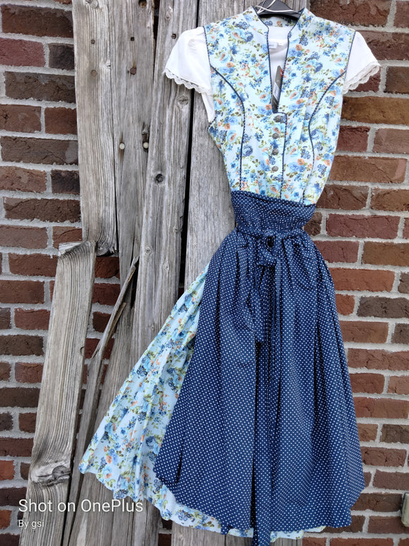 5943 Fuchs Dirndl Dress Blue High Cut, 2 PC Dirndl with Apron 5943 Fuchs Dirndl Dress Blue High Cut, 2 PC Dirndl with Apron