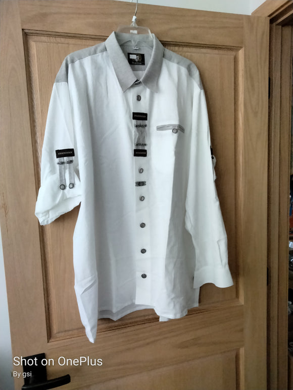 Men Trachten Shirt White and  beige  with detailed pewter Edelweiss decoration - German Specialty Imports llc