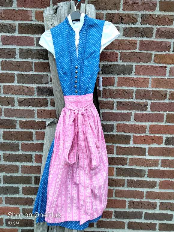 Hammerschmid Maschsee  Dirndl Dress  blue with pink apron - German Specialty Imports llc