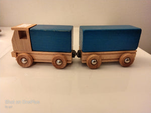 Wooden Truck with trailer with magnet connector , color Blue - German Specialty Imports llc
