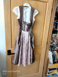 2 pc Festive Krueger Collection Dirndl dark brown pattern with Beautiful Pearl decorated Lace Apron - German Specialty Imports llc