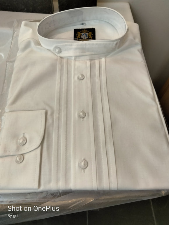 191-1006-00 Hammerschmid White  Men Pfoad  Trachten Shirt with half way down Buttons and interesting neckline - German Specialty Imports llc