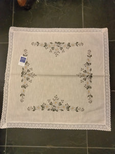 Funke Eibenstocker Embroidery Linen White Flowers Doily  with Linen Lace Edging 31" x 31" - German Specialty Imports llc
