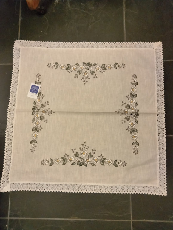 Funke Eibenstocker Embroidery Linen White Flowers Doily  with Linen Lace Edging 31