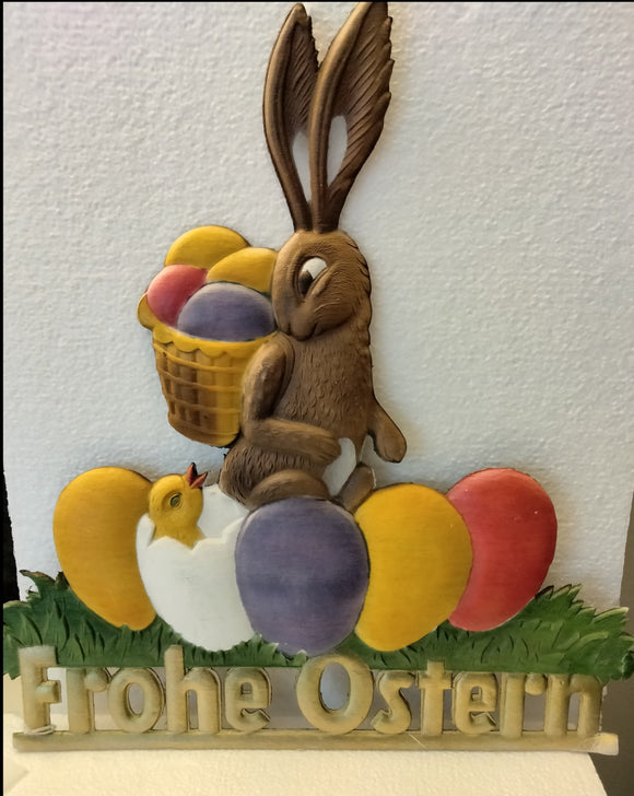 Very Rare Frohe Ostern - Happy Easter Paper machee  Wall or Window Picture - German Specialty Imports llc