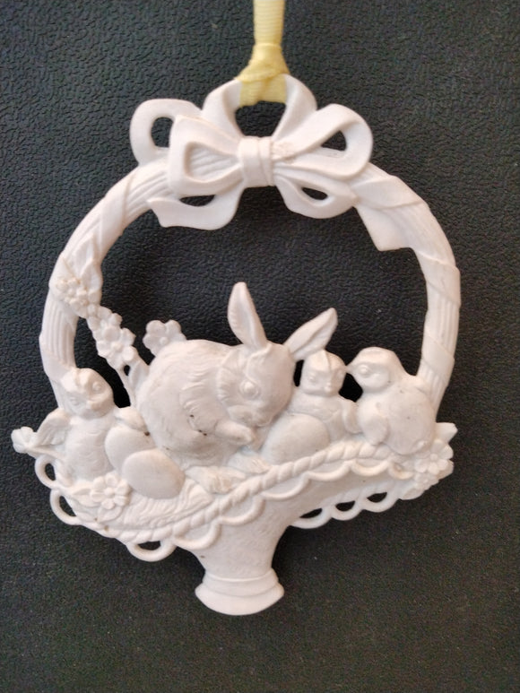 Hutschenreuther Bisquit Porcelain Easter/Spring Ornament  Rabbit in a basket with Easter eggs and Chicks - German Specialty Imports llc