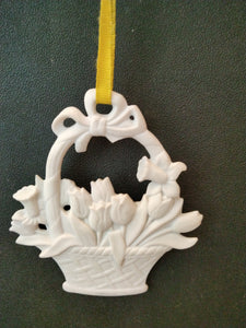 Hutschenreuther Bisquit Porcelain Easter/Spring Ornament  " Tulips and Daffodils in a  basket" - German Specialty Imports llc